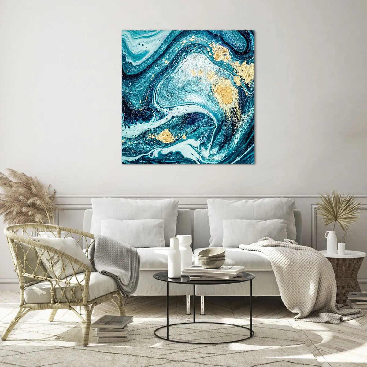 Billede på glas - Blå boblebad - 60x60 cm