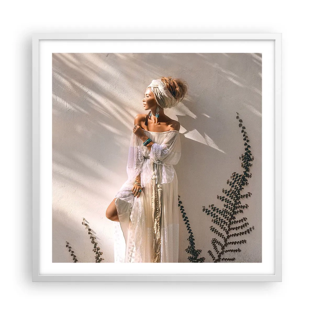 Plakat i hvid ramme - Solen og pigen - 60x60 cm