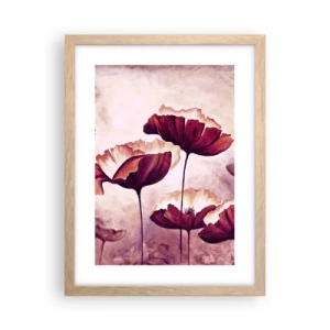 Plakat i ramme af lyst egetræ - Rød og hvid flage - 30x40 cm