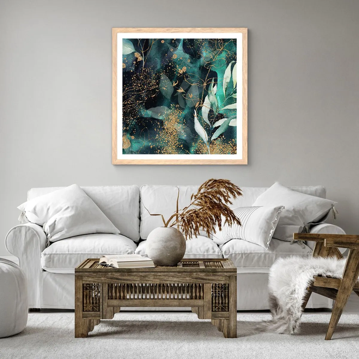 Plakat i ramme af lyst egetræ - Fortryllet have - 40x40 cm