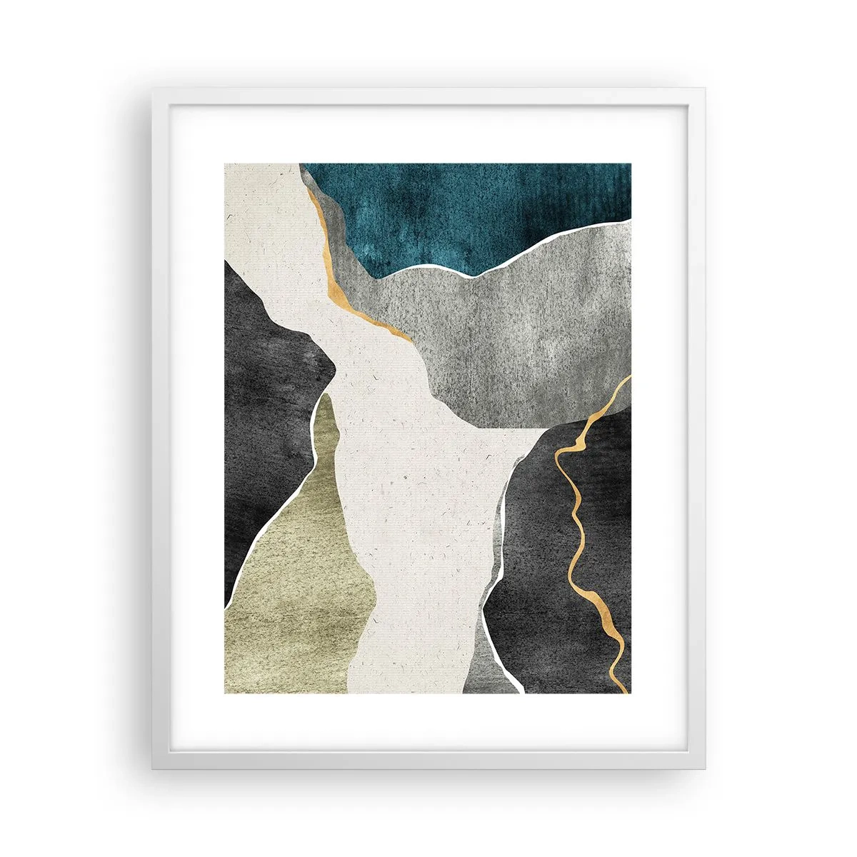 Plakat i hvid ramme - Mosaikkomposition med en streng af guld - 40x50 cm