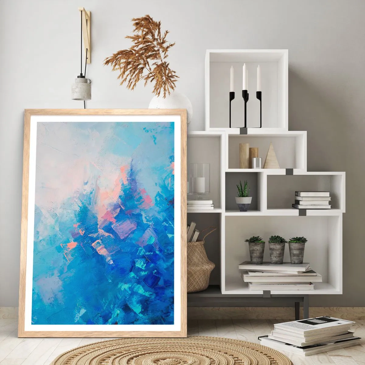Plakat i ramme af lyst egetræ - Vinter abstraktion - 30x40 cm