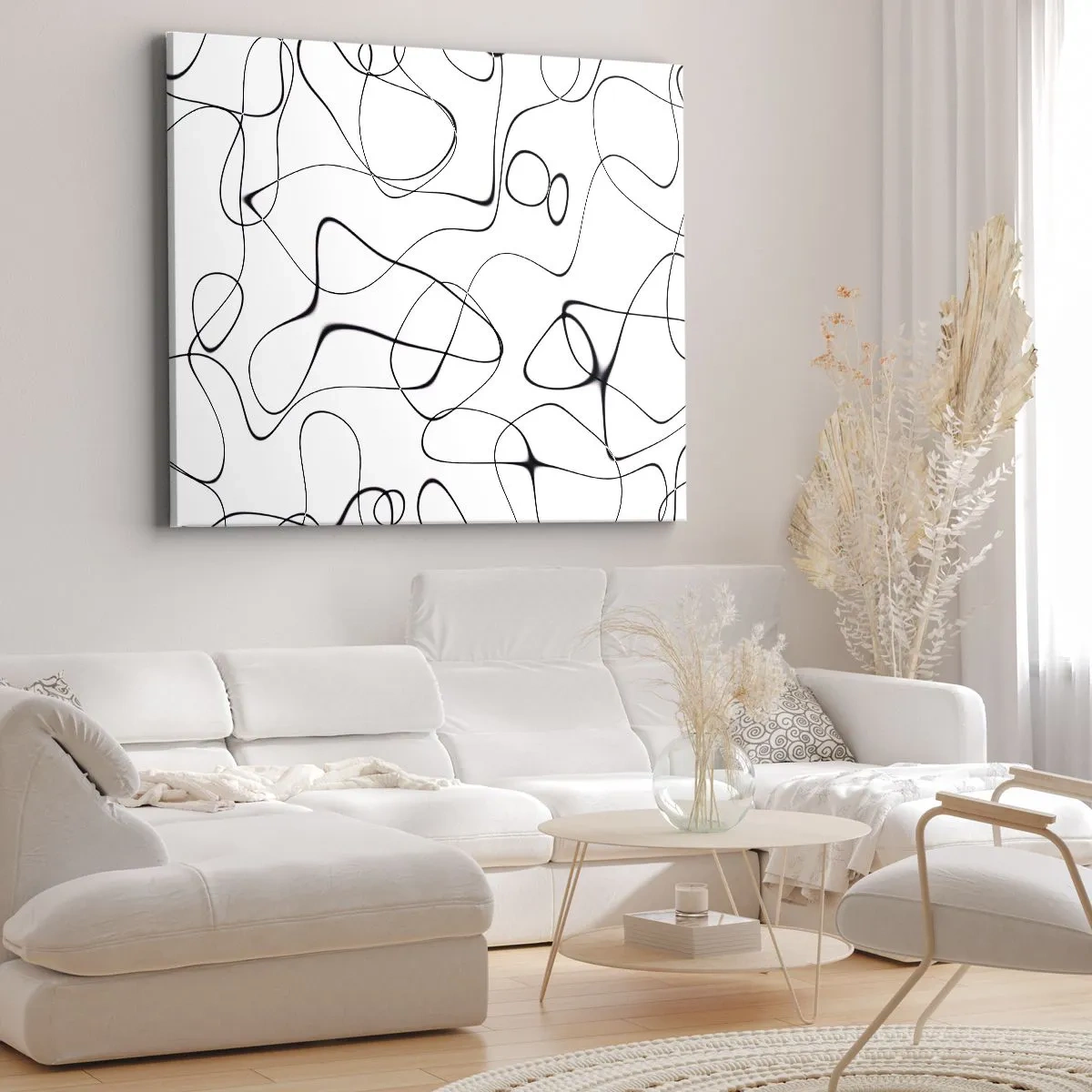 Lærredstryk - Billede på lærred - Abstrakte sorte linjer på en hvid baggrund i minimalistisk stil - 70x50cm - Livets veje, skæbnens omskiftelser - Moderne vægdekoration til stue og soveværelse ARTTOR