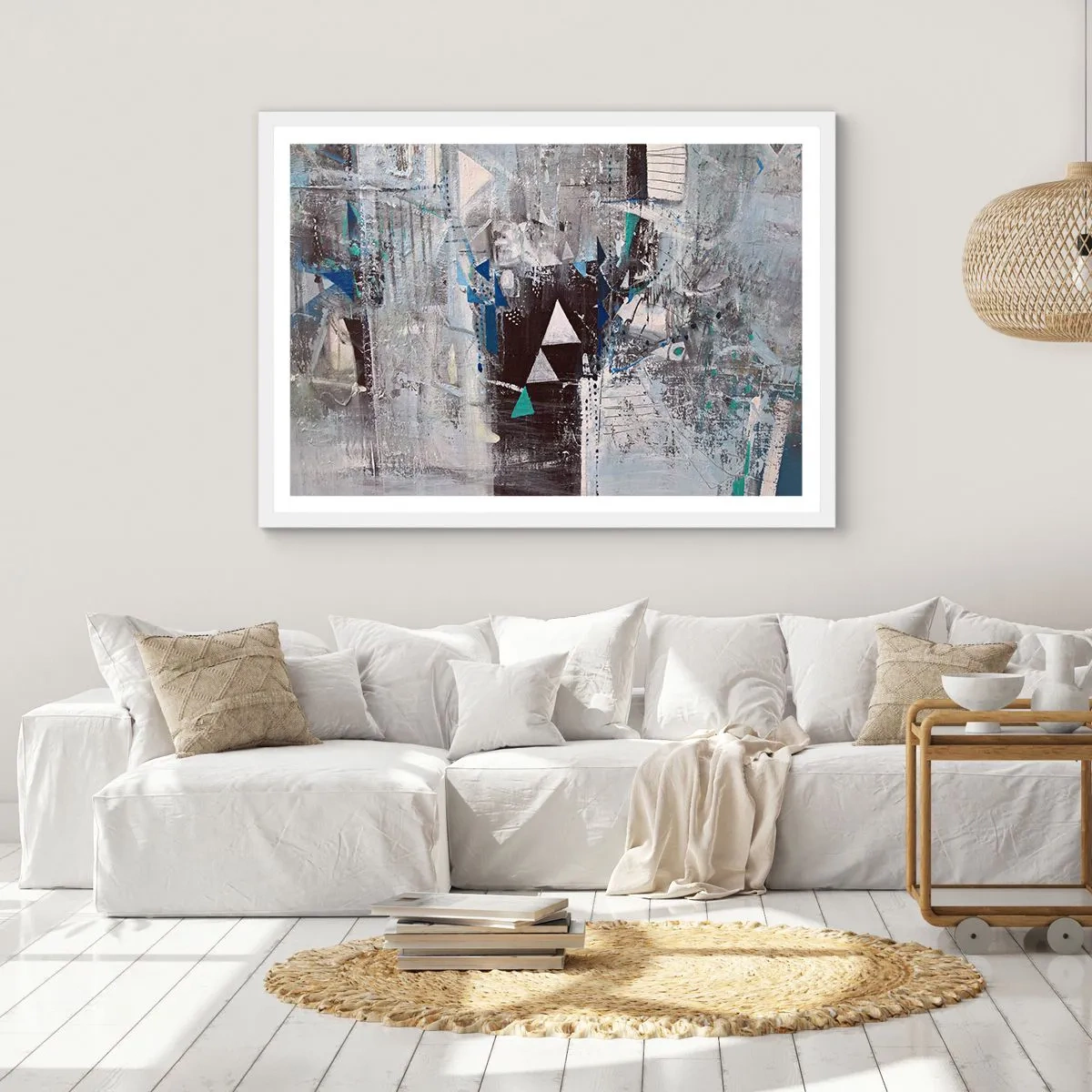 Plakat i hvid ramme - Overordnet rækkefølge af trekanter - 91x61 cm