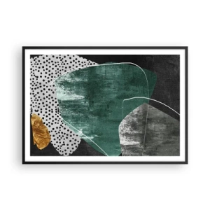Plakat i sort ramme - Farverig abstraktion med en guldflager - 100x70 cm