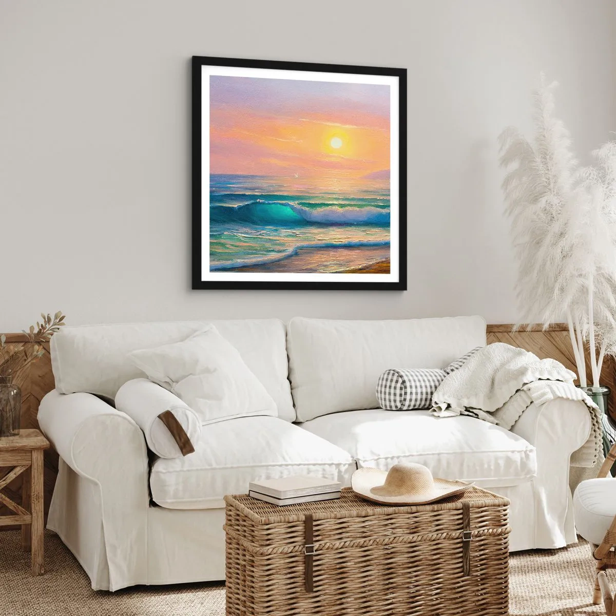 Plakat i sort ramme - Bølgernes turkisfarvede sang - 60x60 cm