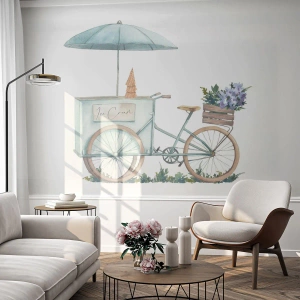 Fototapet på mål Premium Sand - Sødt minde om sommeren - Pastel, Is, Cykel