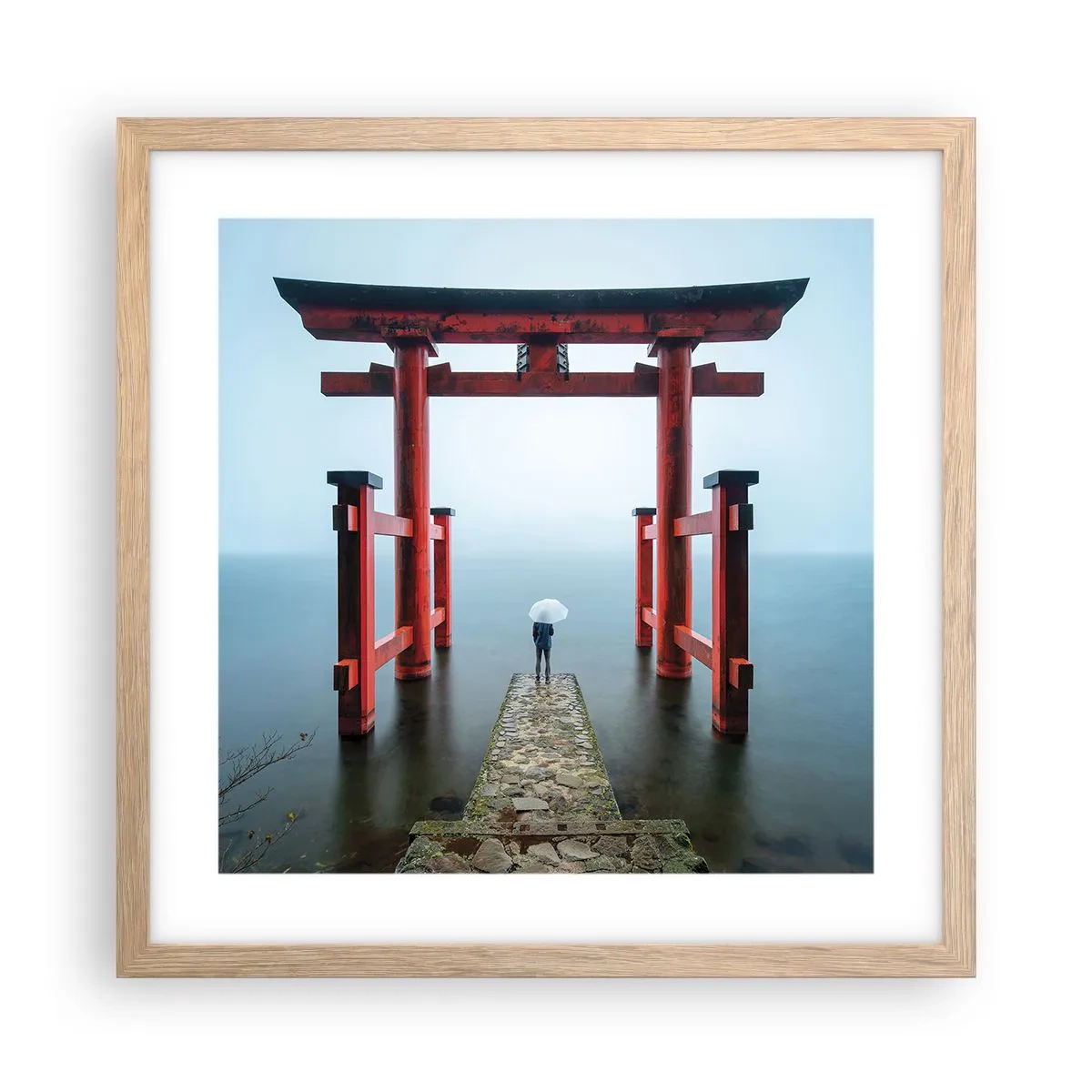 Plakat i ramme af lyst egetræ - Japansk drømmeri - 40x40 cm