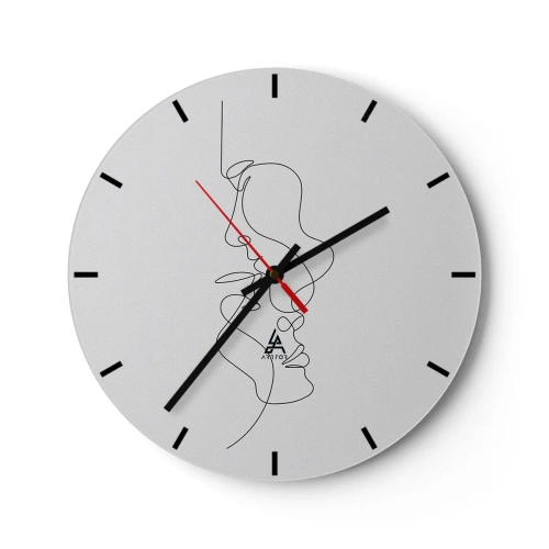Vægur, Uret - Minimalistiske ansigtskonturer i sorte linjer på en hvid baggrund - 30x30cm - Gløderne af glubende begær - Moderne vægdekoration til stue, køkken og soveværelse ARTTOR