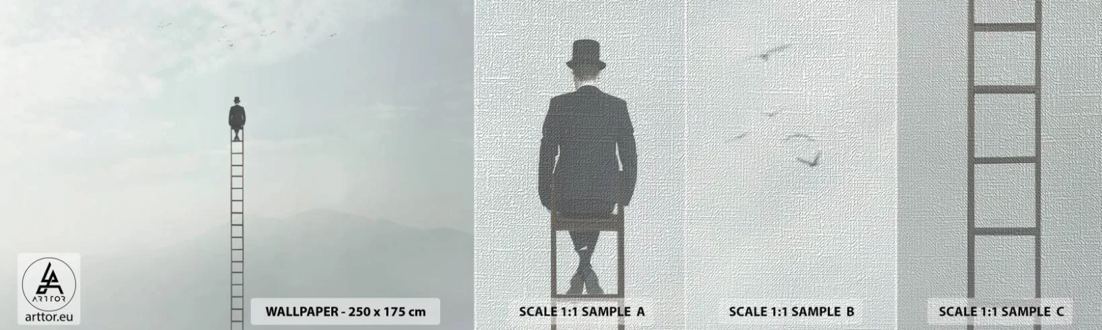 Prøve Fototapet Premium Canvas - Stig yderligere - Abstraktion, Mand, Stykke - 100x30 cm