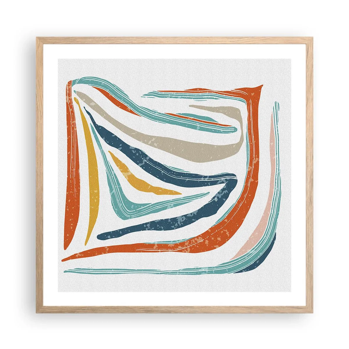 Plakat i ramme af lyst egetræ - Venligt smilende abstraktion - 60x60 cm