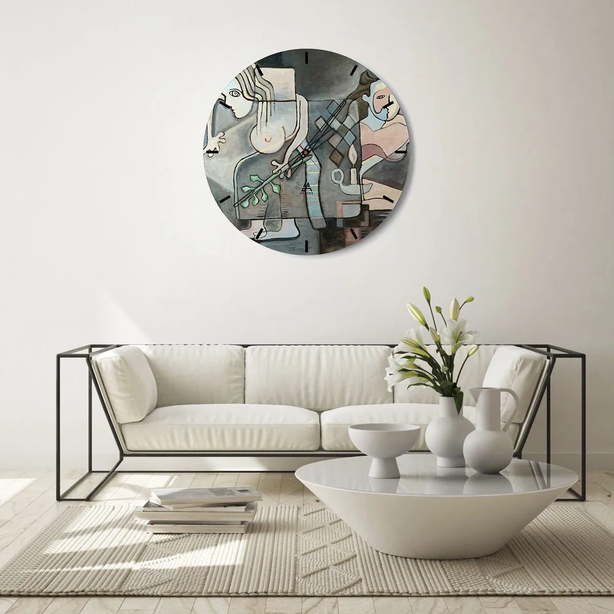 Vægur, Uret - En abstrakt komposition af to figurer med mosaikelementer. - 30x30cm - En mosaik af ånd og materie - Moderne vægdekoration til stue, køkken og soveværelse ARTTOR