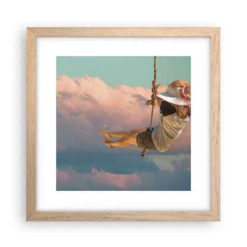 Plakat i ramme af lyst egetræ - Sjov i skyerne - 30x30 cm