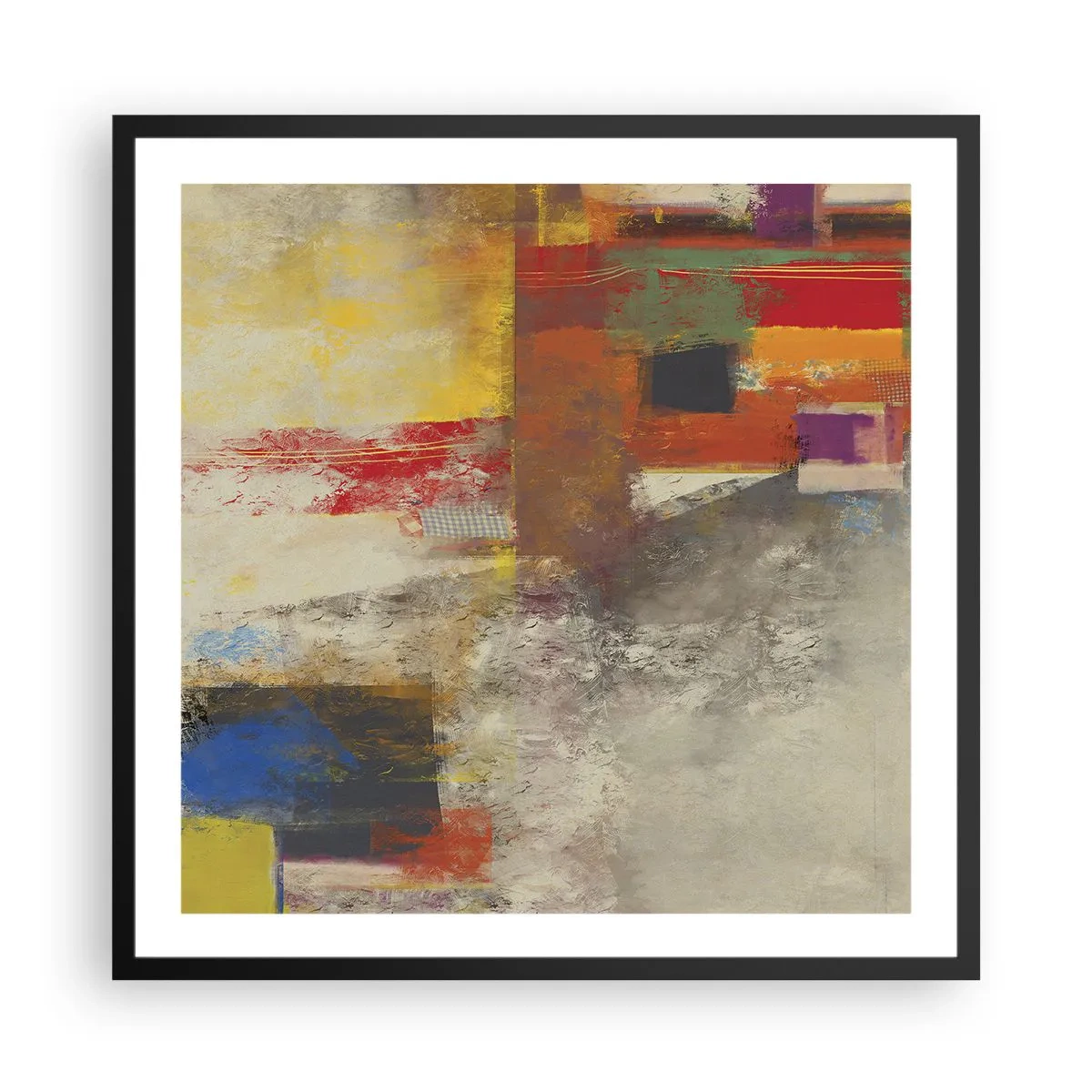 Plakat i sort ramme - Geometri af farver - 60x60 cm