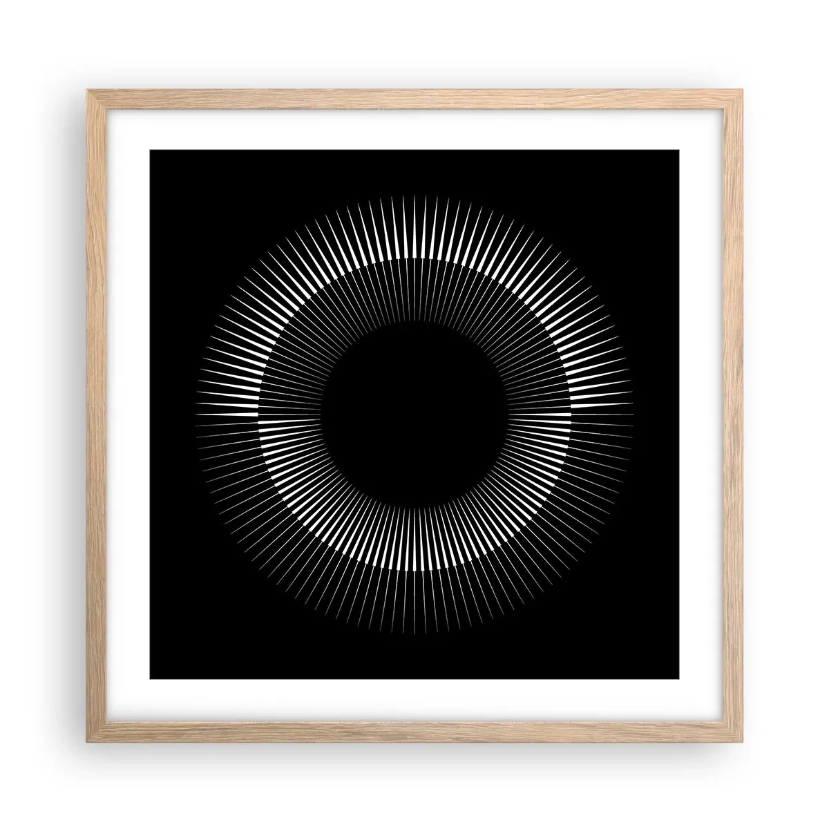 Plakat i ramme af lyst egetræ - Sort sol - 50x50 cm