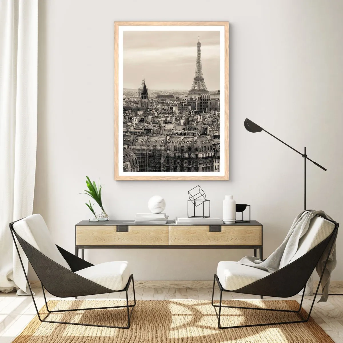 Plakat i ramme af lyst egetræ - Over Paris' hustage - 30x40 cm