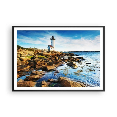 Plakat i sort ramme - Vend tilbage med glæde, jeg ser frem til - 100x70 cm