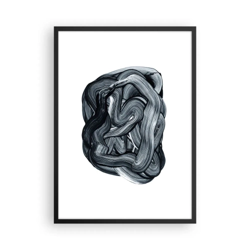 Plakat i sort ramme - Abstrakt komposition af sorte og hvide penselstrøg - 50x70cm - Så enkelt er det ikke - Moderne vægdekoration til stue og soveværelse ARTTOR