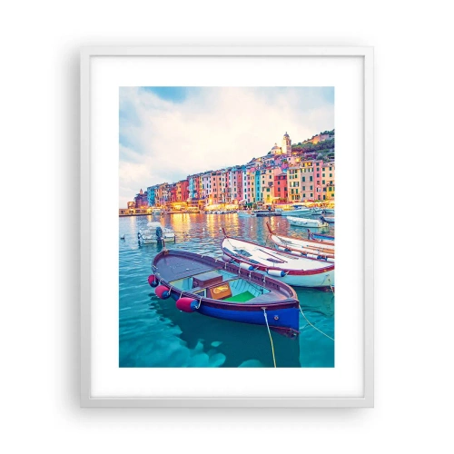 Plakat i hvid ramme - En farverig aften i havnen - 40x50 cm