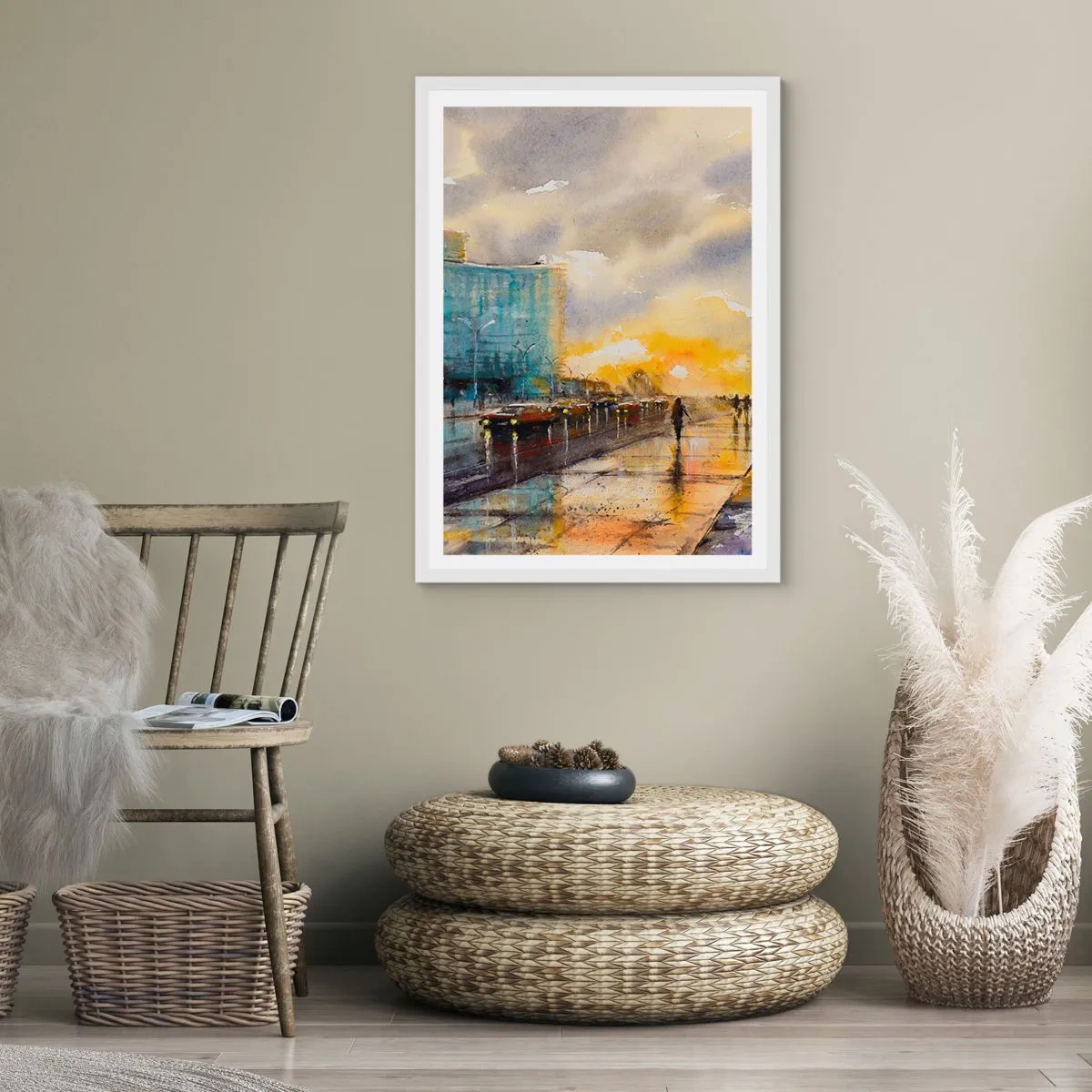 Plakat i hvid ramme - Livet på kysten - 70x100 cm