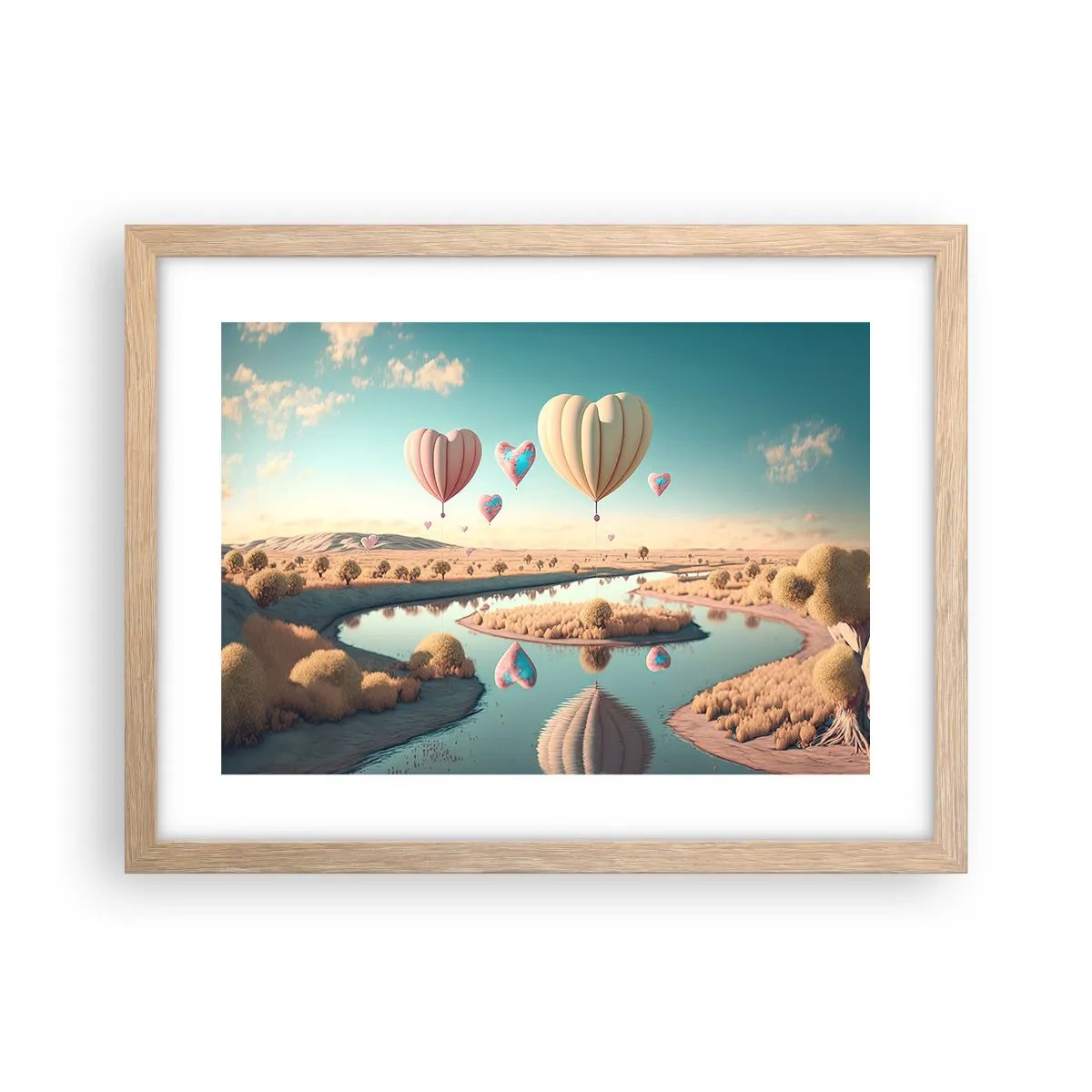 Plakat i ramme af lyst egetræ - Kærlighed lader dig svæve - 40x30 cm