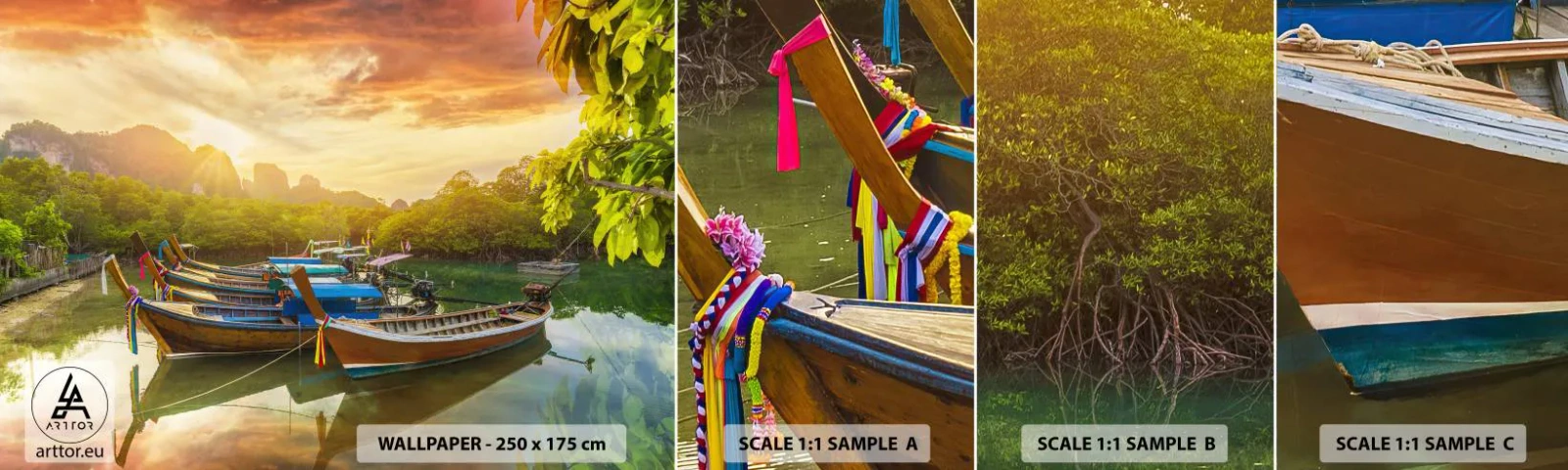 Prøve Fototapet Selvklæbende Deluxe Sticker - Før en travl dag - Landskab, Thailand, Hav - 100x30 cm