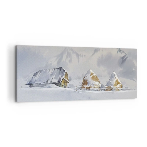 Lærredstryk - Billede på lærred - I en sneklædt dal - 100x40 cm