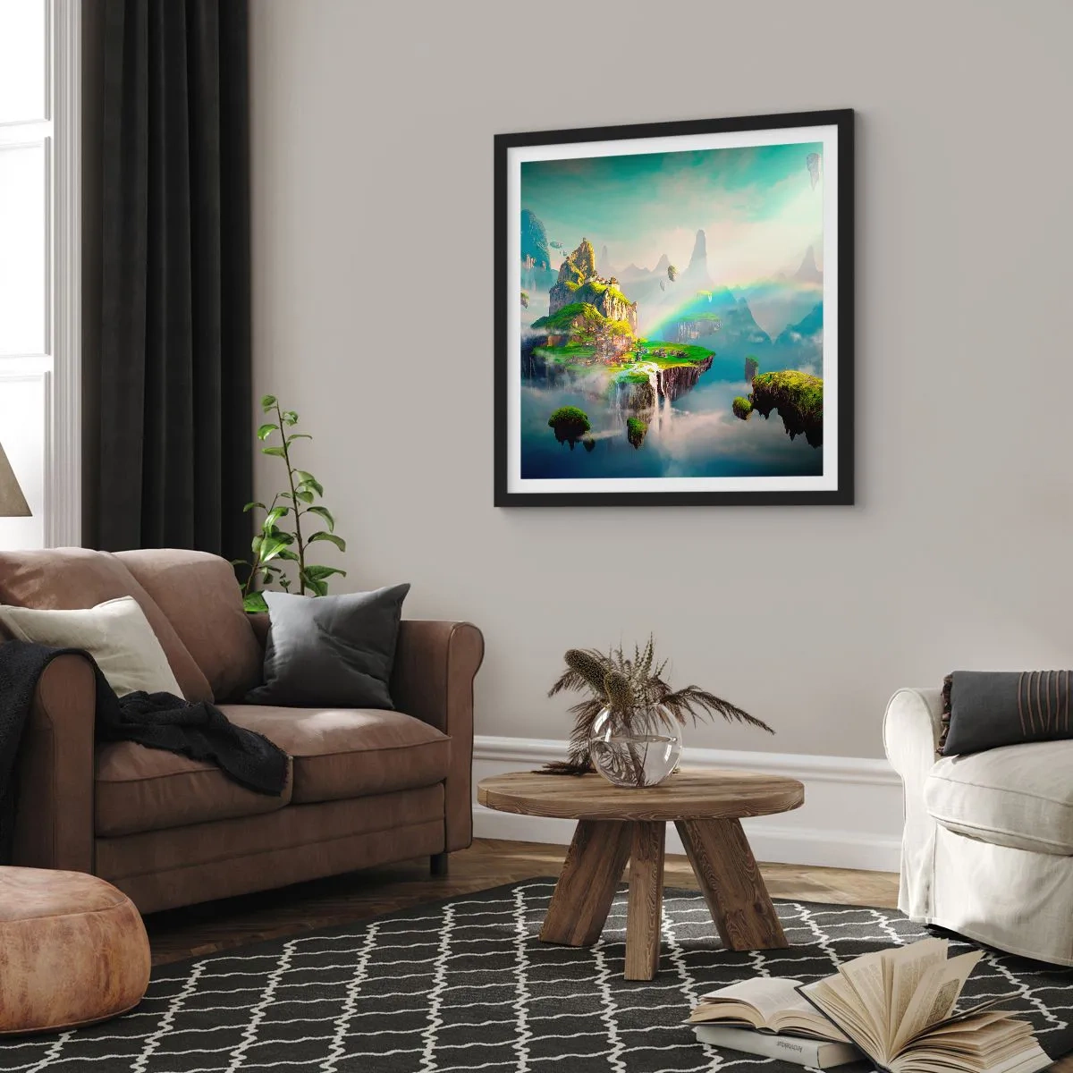 Plakat i sort ramme - Midden - lykkelige øer - 60x60 cm