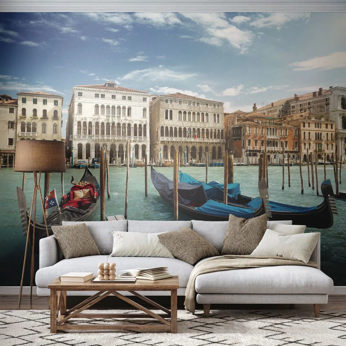 Fototapet Premium Sand - Paladser i blåt - By, Venedig, Arkitektur - 100x70 cm