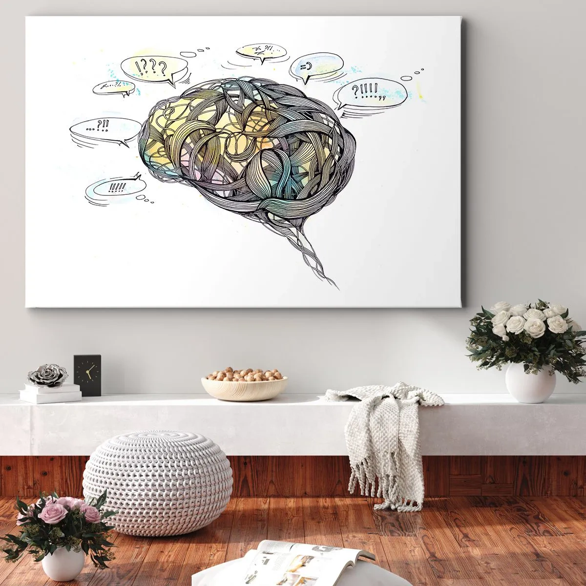 Lærredstryk - Billede på lærred - En kunstnerisk vision af hjernen med farverige elementer - 70x50cm - Mennesket - den store gåde - Moderne vægdekoration til stue og soveværelse ARTTOR