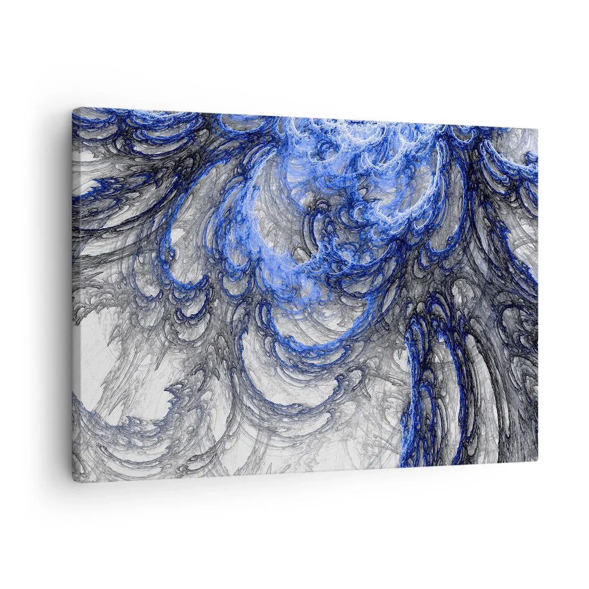 Lærredstryk - Billede på lærred - Abstrakte bølger i nuancer af blå og grå - 70x50cm - En bølges fødsel - Moderne vægdekoration til stue og soveværelse ARTTOR