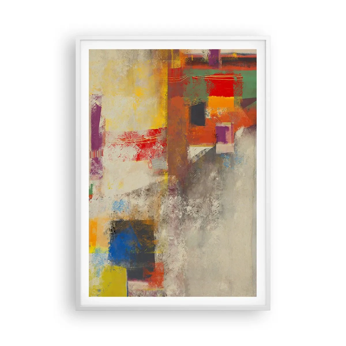 Plakat i hvid ramme - Geometri af farver - 70x100 cm