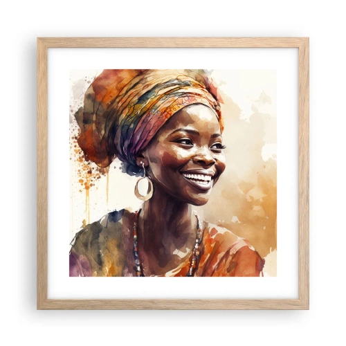 Plakat i ramme af lyst egetræ - Afrikansk dronning - 40x40 cm