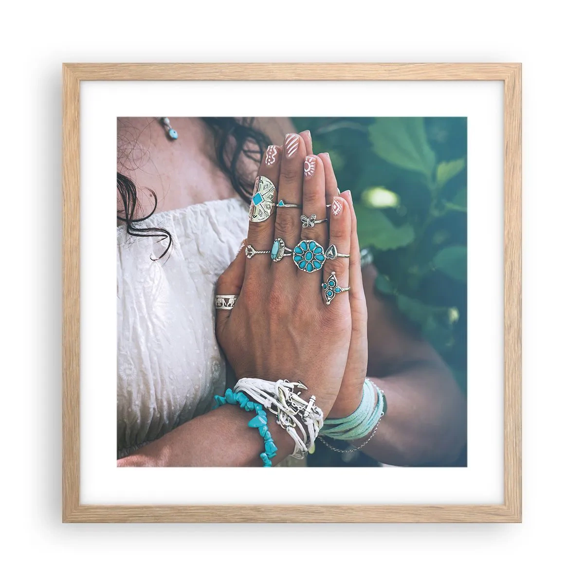 Plakat i ramme af lyst egetræ - Velkommen til værens centrum - 40x40 cm