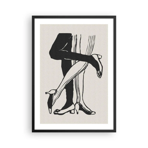 Plakat i sort ramme - Sort-hvid illustration af sammenflettede ben, der danser - 50x70cm - En feminin egenskab - Moderne vægdekoration til stue og soveværelse ARTTOR
