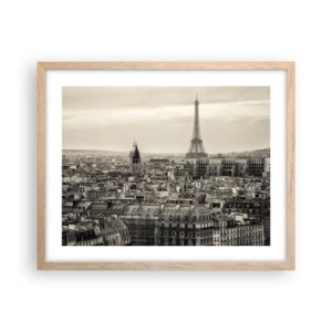 Plakat i ramme af lyst egetræ - Over Paris' hustage - 50x40 cm