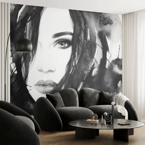 Fototapet Premium Canvas - Portræt af en dame i sort og hvidt - Abstraktion, Kvindens ansigt, Portræt - 100x70 cm
