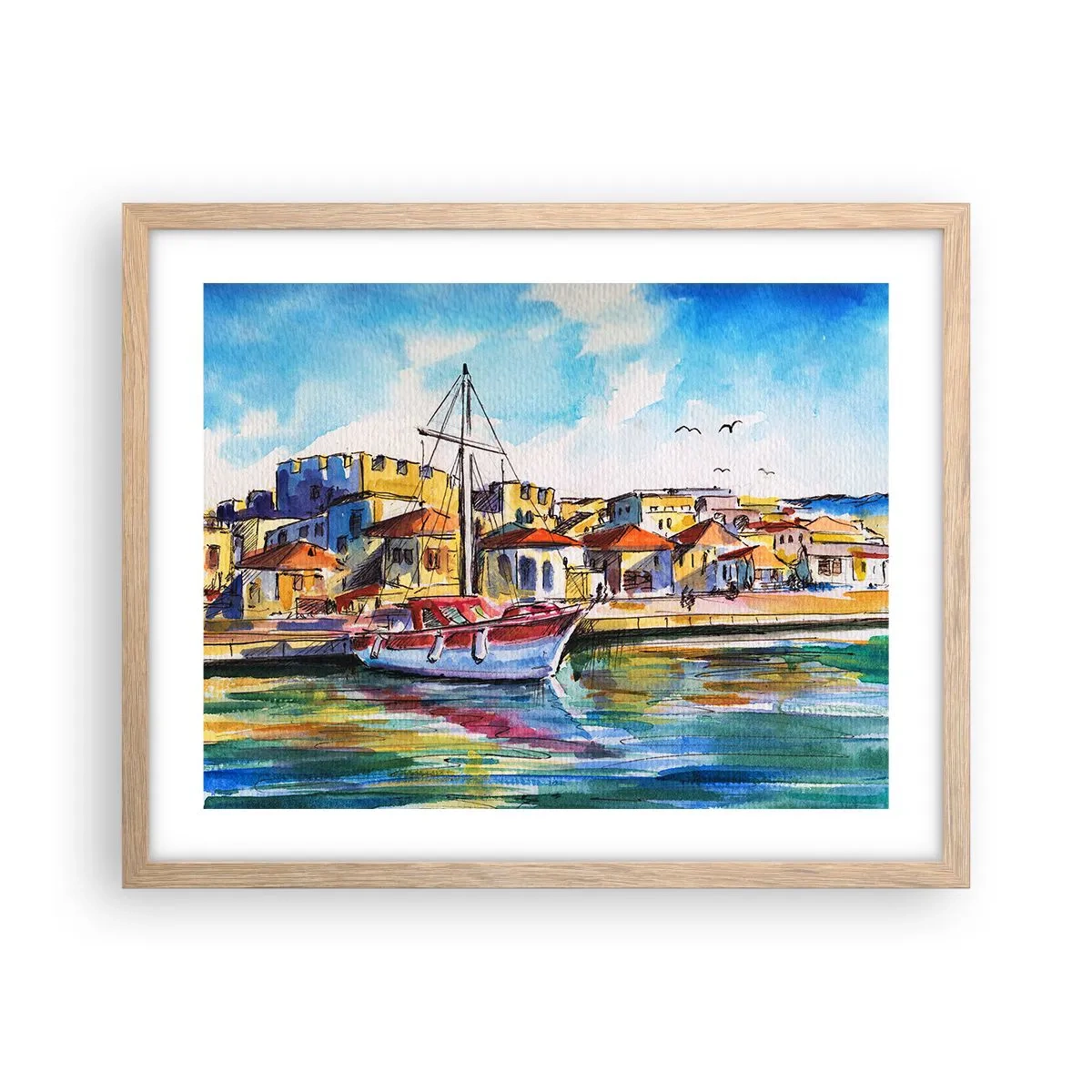 Plakat i ramme af lyst egetræ - Regnbue eftermiddag - 50x40 cm