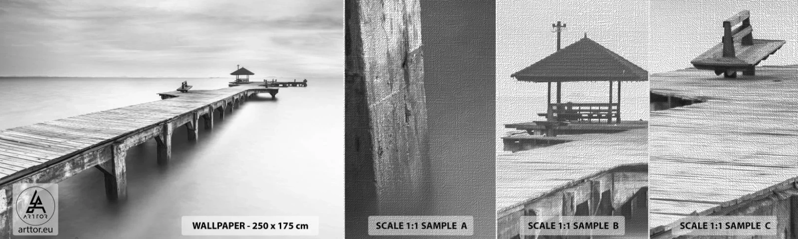 Prøve Fototapet Premium Canvas - Ind i det fjerne - Landskab, Hav, træbro - 100x30 cm