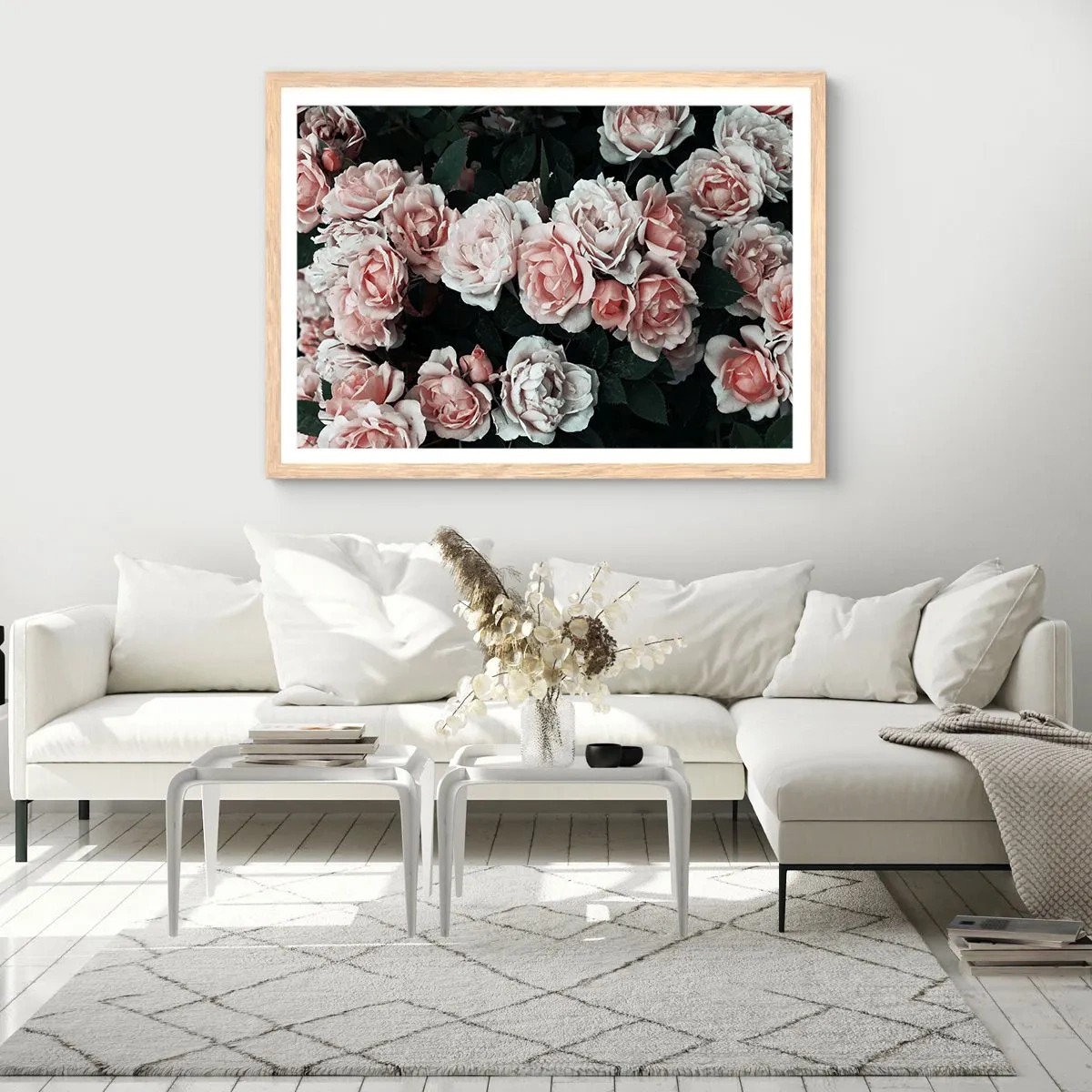 Plakat i ramme af lyst egetræ - Lyserød ansamble - 91x61 cm