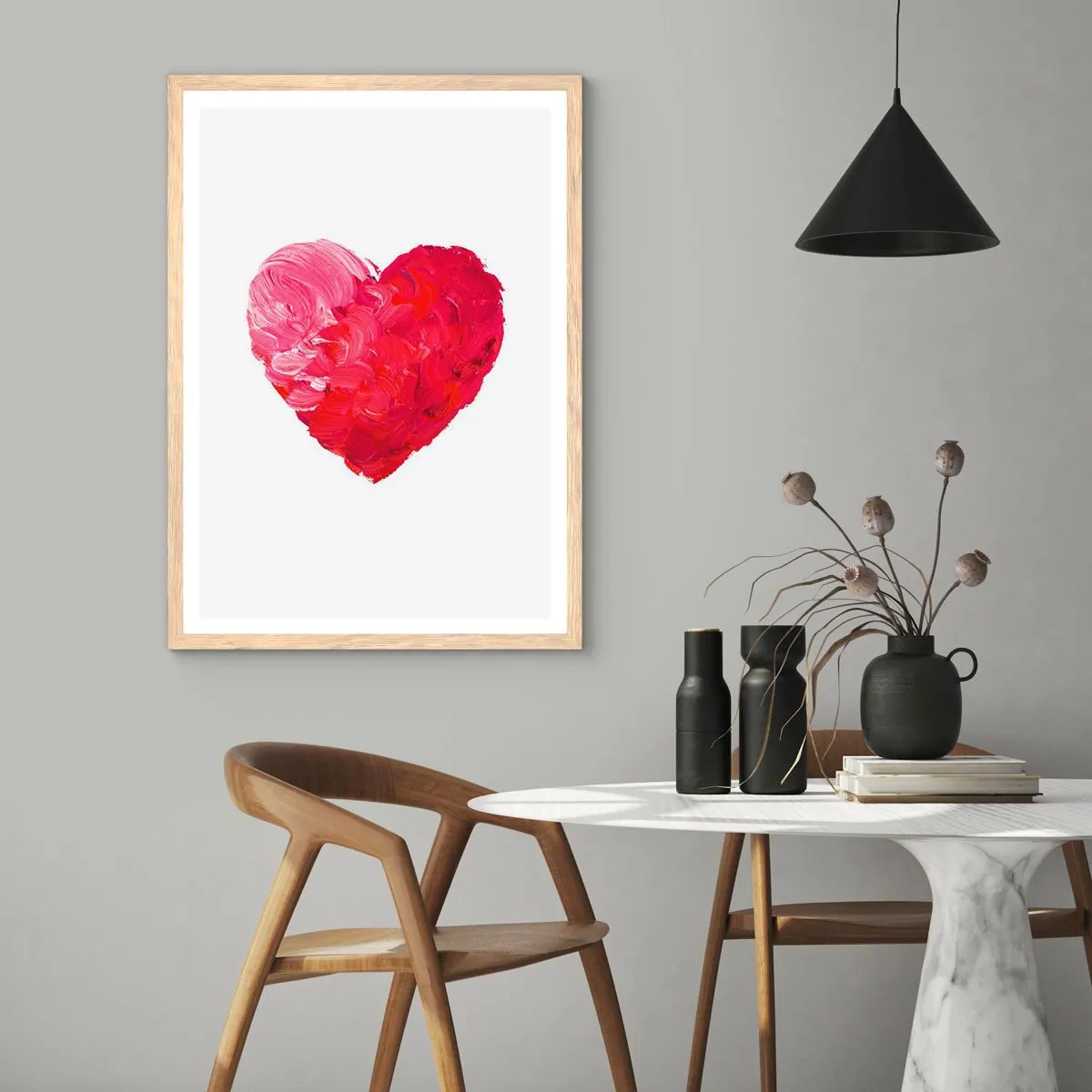 Plakat i ramme af lyst egetræ - All you need is love - 70x100 cm