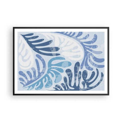 Plakat i sort ramme - Blå bregner - 100x70 cm