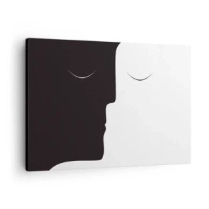 Lærredstryk - Billede på lærred - En minimalistisk silhuet af to ansigter i kontrasterende farver. - 70x50cm - Modsætningernes enhed - Moderne vægdekoration til stue og soveværelse ARTTOR