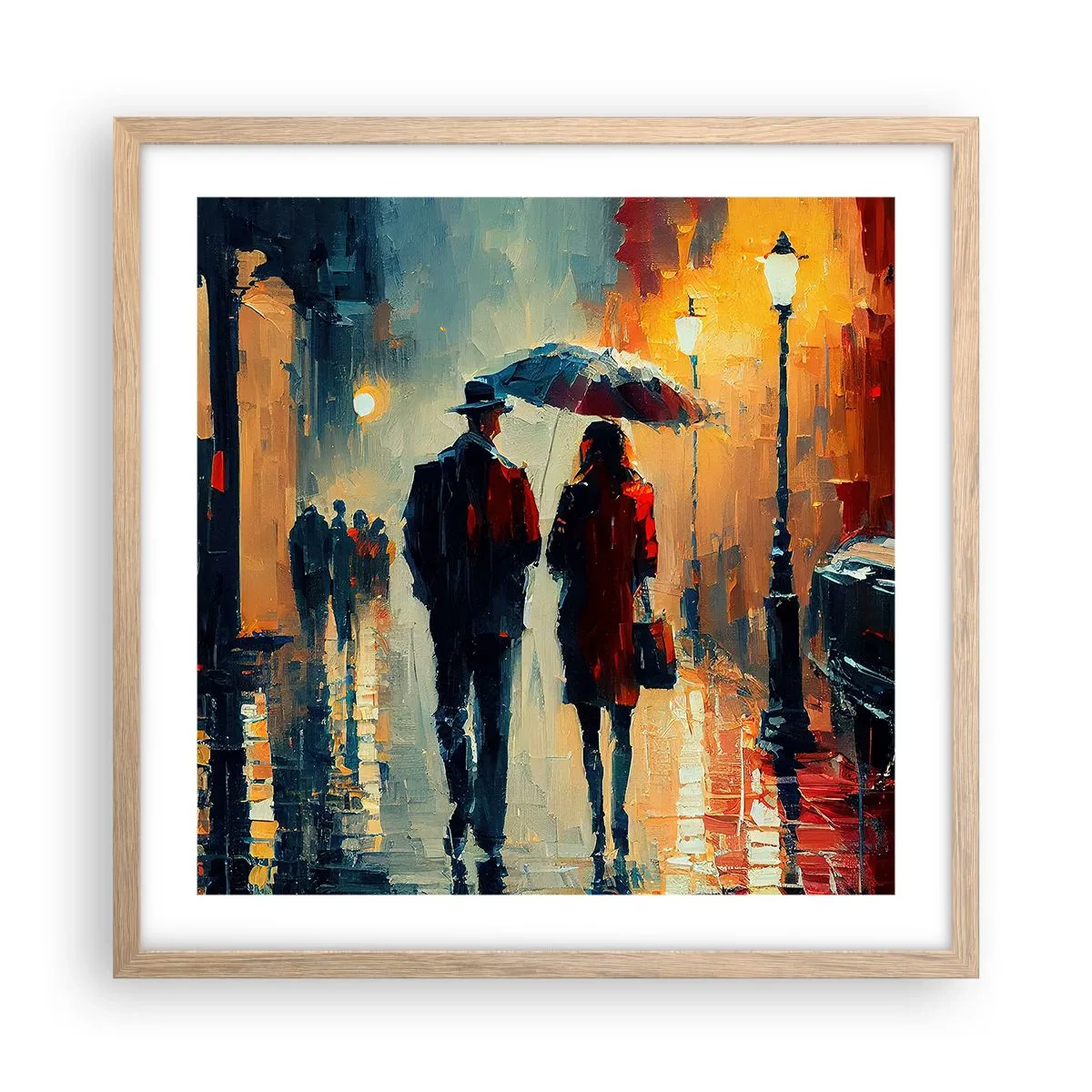 Plakat i ramme af lyst egetræ - Urban kærlighedshistorie - 50x50 cm