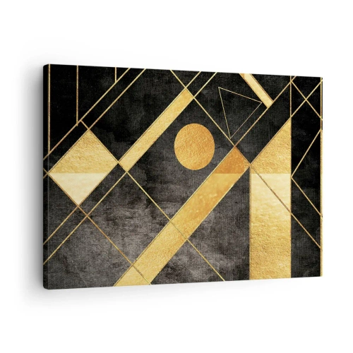 Lærredstryk - Billede på lærred - Geometriske former i guld- og sorte toner - 70x50cm - Ørkenens sol - Moderne vægdekoration til stue og soveværelse ARTTOR