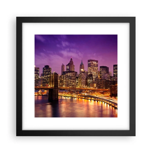 Plakat i sort ramme - Lilla og gylden Manhattan - 30x30 cm