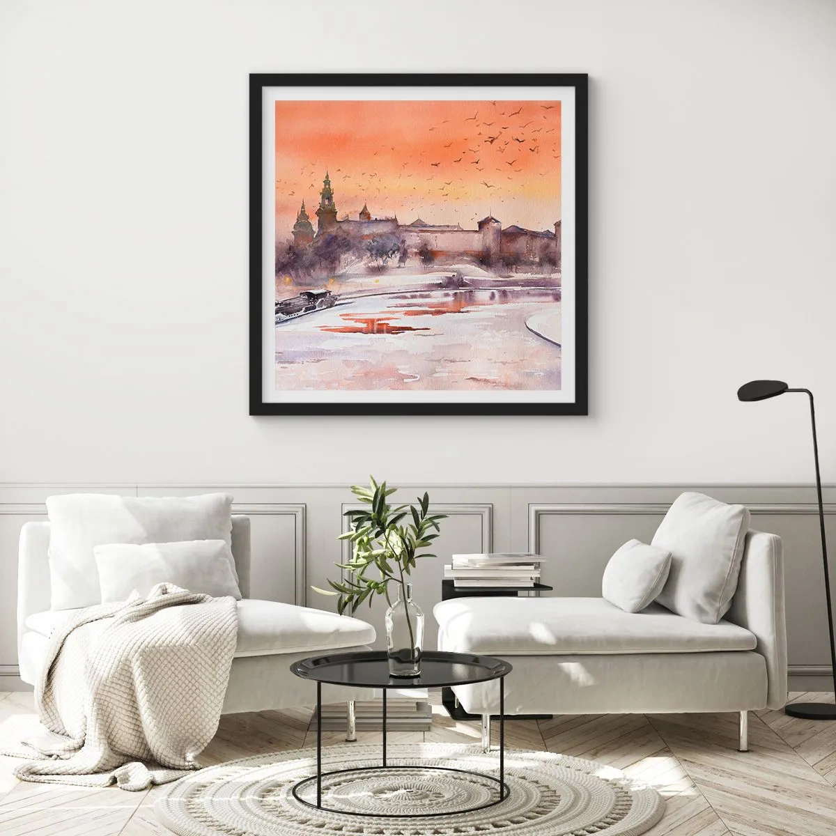 Plakat i sort ramme - Kongelig solnedgang - 40x40 cm