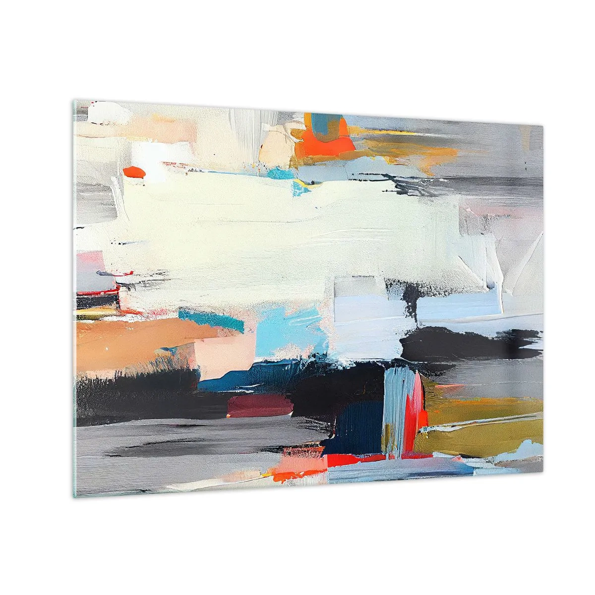 Billede på glas - Abstrakt komposition med farverige pletter og streger - 70x50cm - Er der en metode? - Moderne vægdekoration til stue og soveværelse ARTTOR