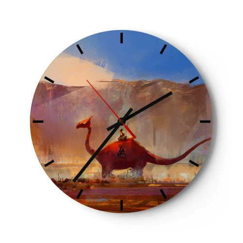 Vægur, Uret - Et fantastisk landskab med en dinosaur mod en baggrund af bjerge - 30x30cm - Hvis de ikke var uddøde - Moderne vægdekoration til stue, køkken og soveværelse ARTTOR