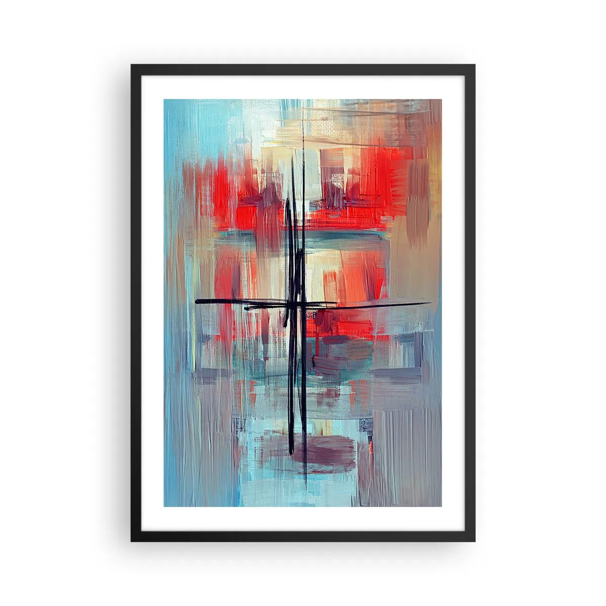 Plakat i sort ramme - Abstrakt komposition i dynamiske farver - 50x70cm - Landskab i en ukendt dimension - Moderne vægdekoration til stue og soveværelse ARTTOR